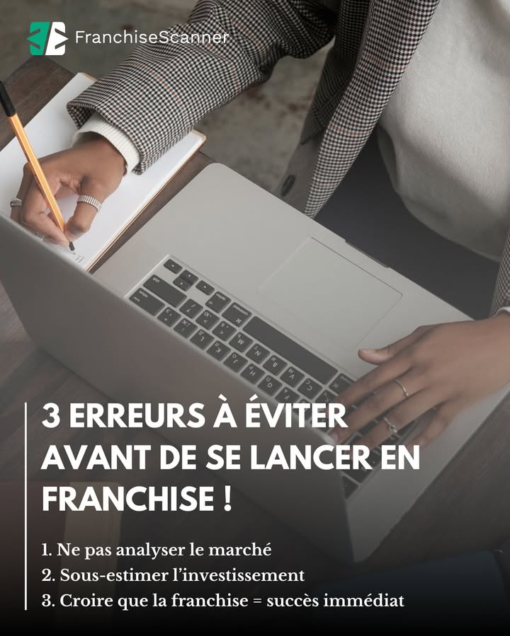 ✅ Se lancer en franchise est une belle opportunité, mais certaines erreurs peuvent freiner votre réussite !

Voici 3 éléments clés à anticiper pour maximiser vos chances de réussite :

🔎 Ne pas analyser le marché
Chaque zone géographique a ses particularités. Un concept peut cartonner ailleurs et ne pas fonctionner chez vous. Étudiez la concurrence et le potentiel local avant de vous engager.

💰 Sous-estimer l’investissement réel
Droit d’entrée, trésorerie, charges fixes… La rentabilité ne se limite pas au chiffre d’affaires. Un bon prévisionnel est indispensable pour éviter les mauvaises surprises.

🚀 Croire que la franchise garantit un succès immédiat
Rejoindre un réseau, c’est bénéficier d’un cadre, mais le succès repose sur votre implication. Un bon franchisé applique le concept, mais développe aussi son activité avec dynamisme.

💬 Vous envisagez de vous lancer ? 📢 Vous avez déjà vécu une expérience en franchise ? Partagez votre avis en commentaire !

#franchisescanner #franchise #franchisé #réseau #franchiseur #entrepreneuriat #investissement #opportunité